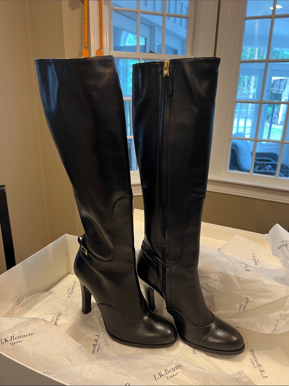 LK Bennett Black Knee-High Leather Heeled Boots